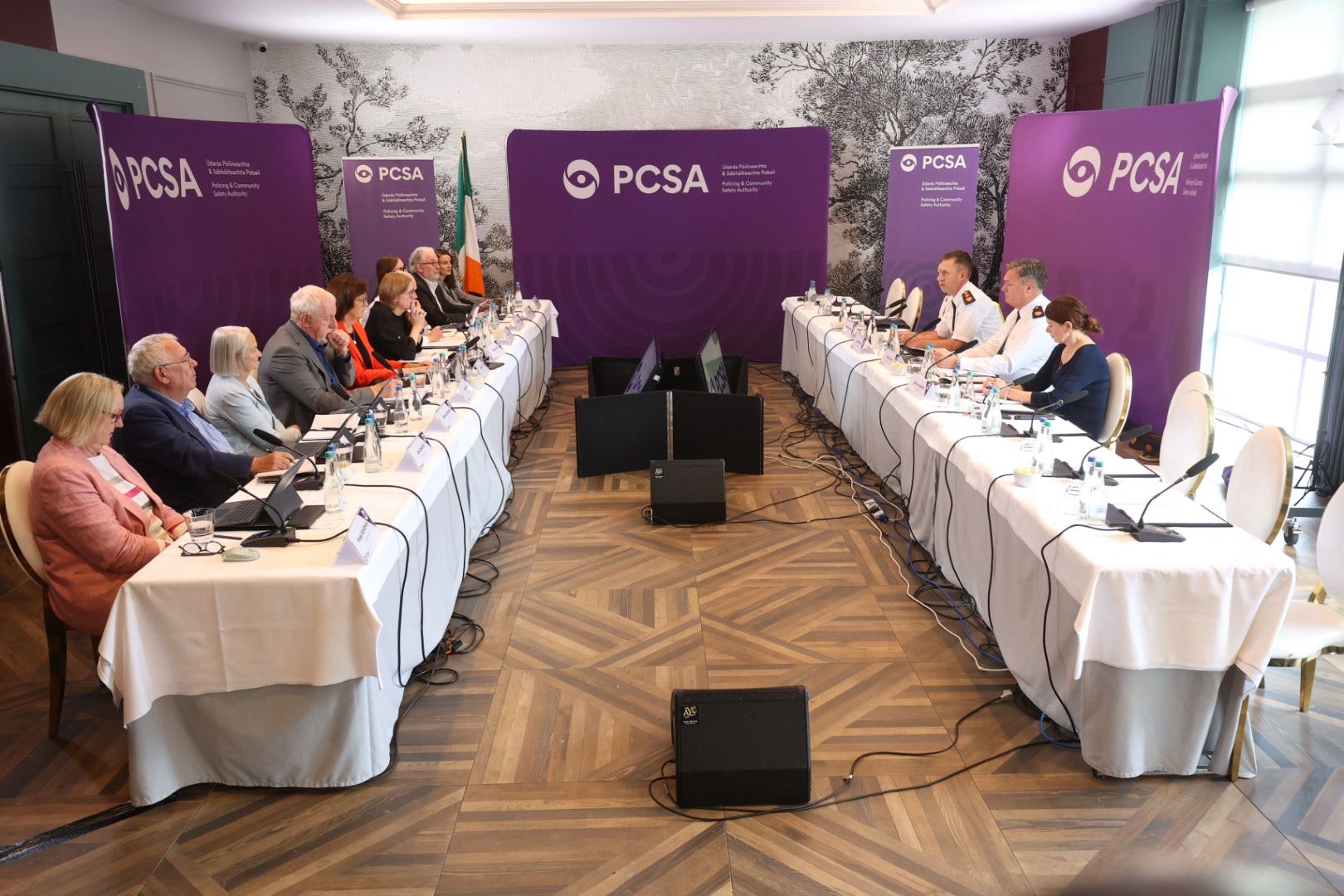 Large meeting room with the long tables opposite each other